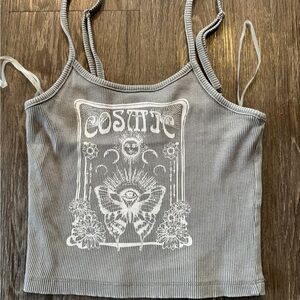 Full Tilt Grey Ribbed Graphic Cami with Mystic White Print